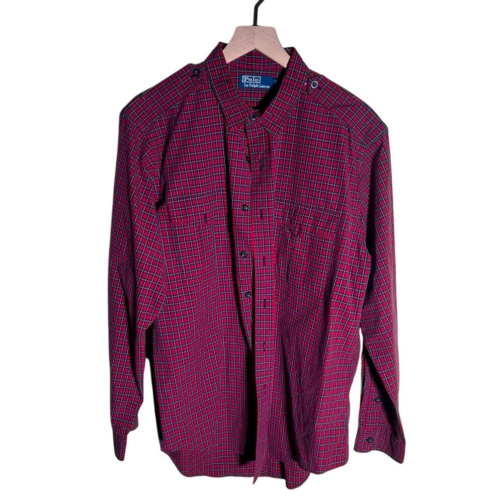 POLO RALPH LAUREN Red and Black Plaid mens workwear Shirt XL